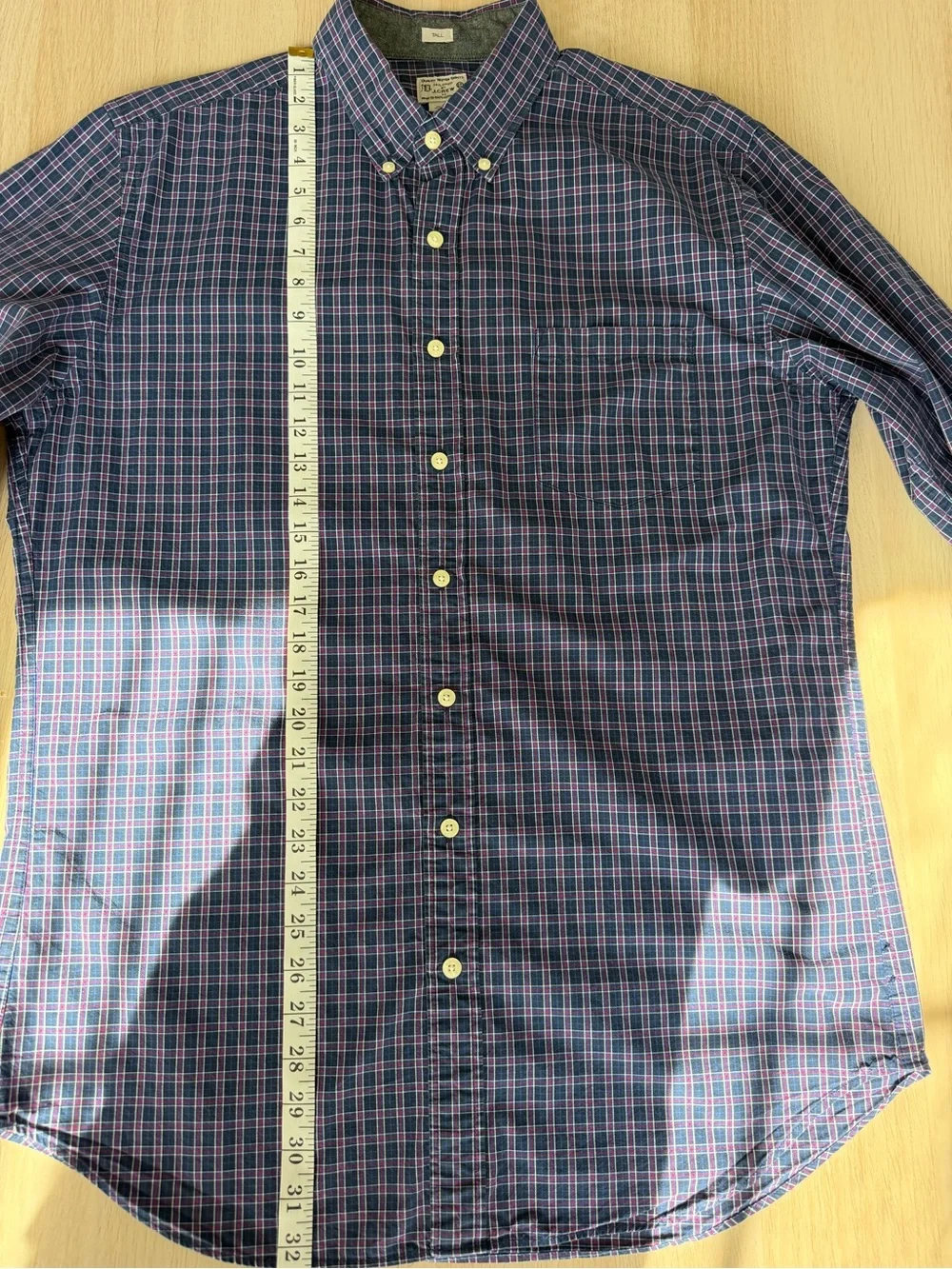 J.Crew Tailored Tall Men's L Button-Down Shirt Blue Plaid 100% Cotton Workwear